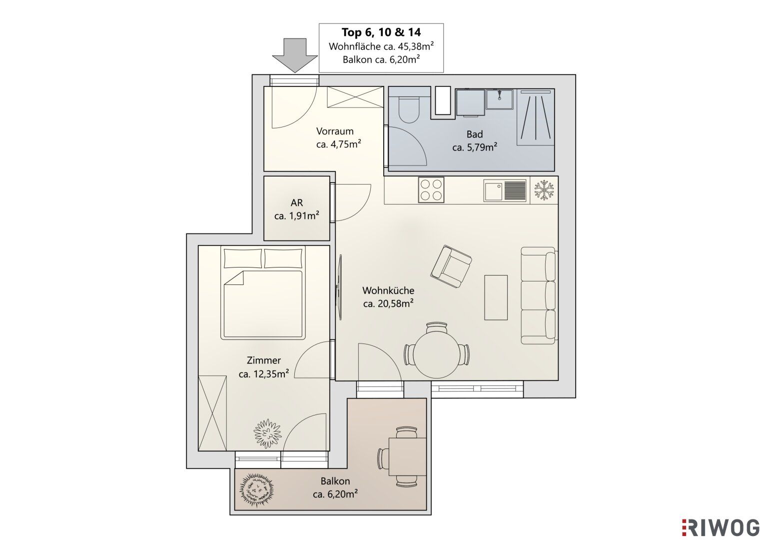RAUMWUNDER | Erstbezug nach Errichtung | südseitige 2-Zimmerwohnung mit Balkon in ruhigen Innenhof | optionale Tiefgaragenplätze - Altro