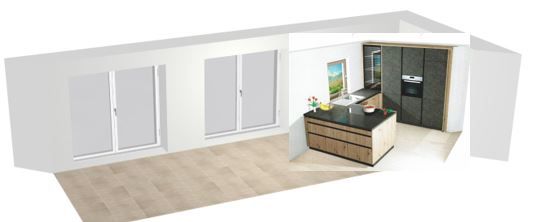 Küche mit 2 Hebeschiebe-Fenster und Fenster 