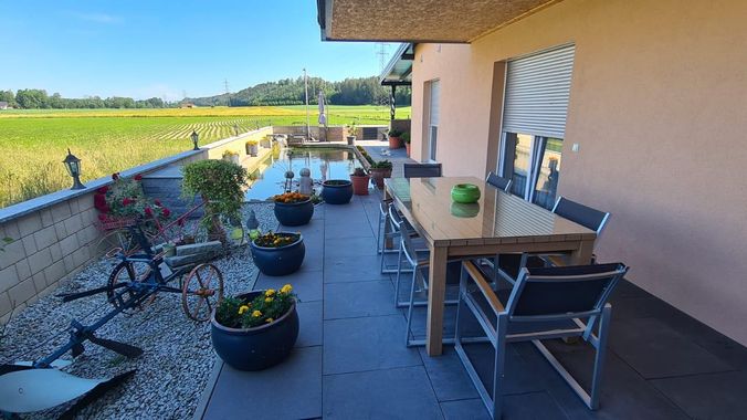 Terrasse mit Blick zum Teich
