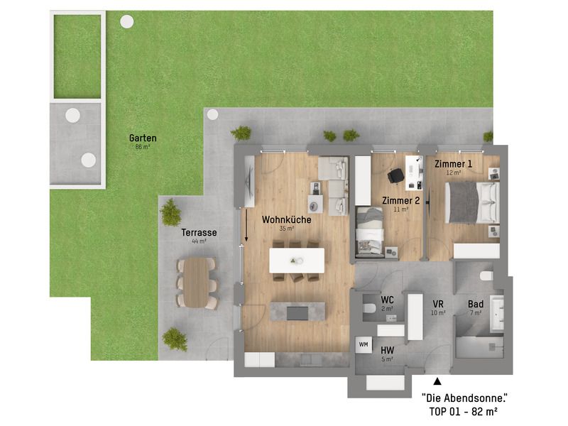 3-Zimmer Garten- und Wohntraum nahe Donau Zentrum mit Deckenkühlung. Schlüsselfertig vom Bauträger