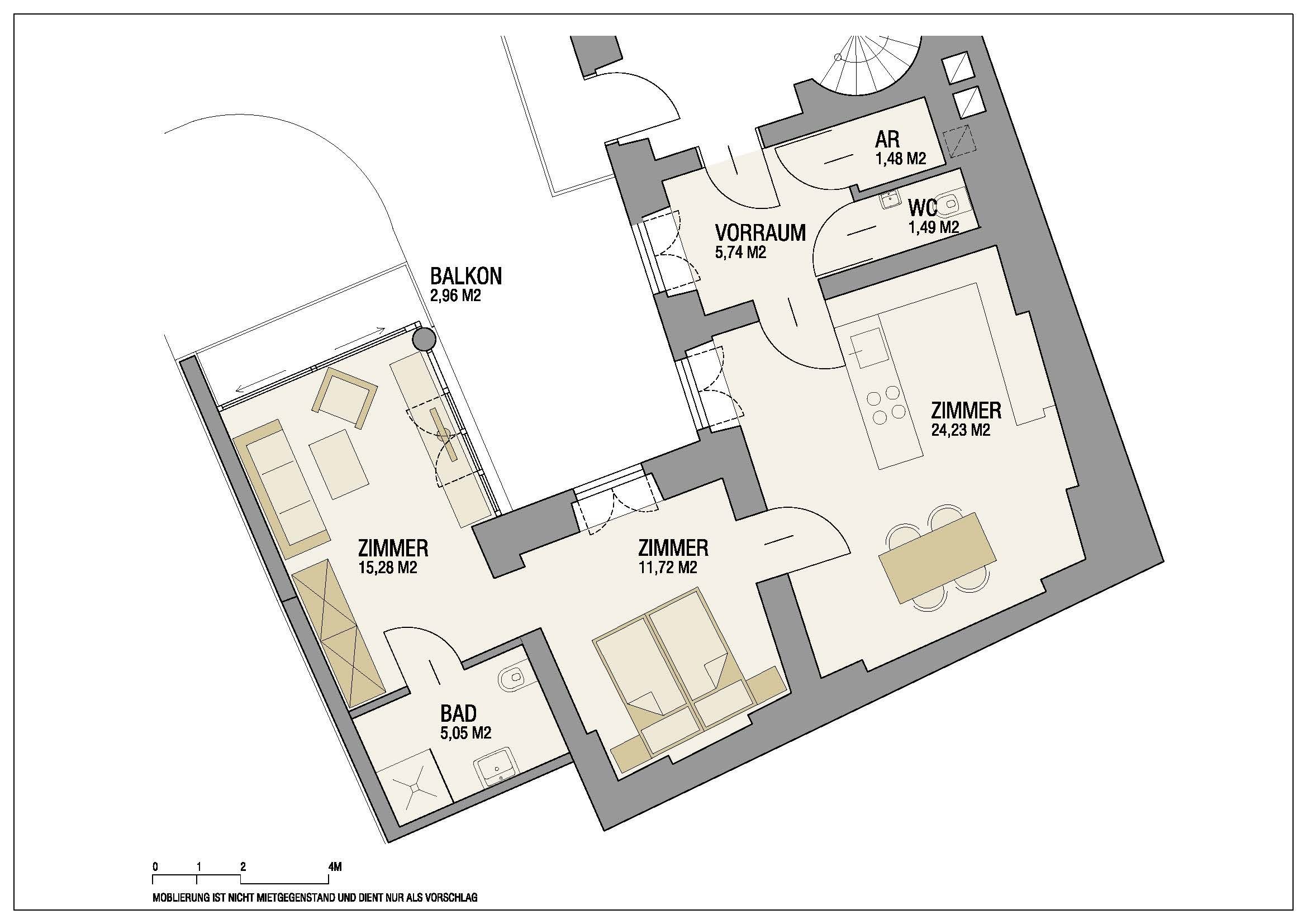 Möblierte Wohnung nächst Franziskanerplatz (Ruhelage, hofseitig)