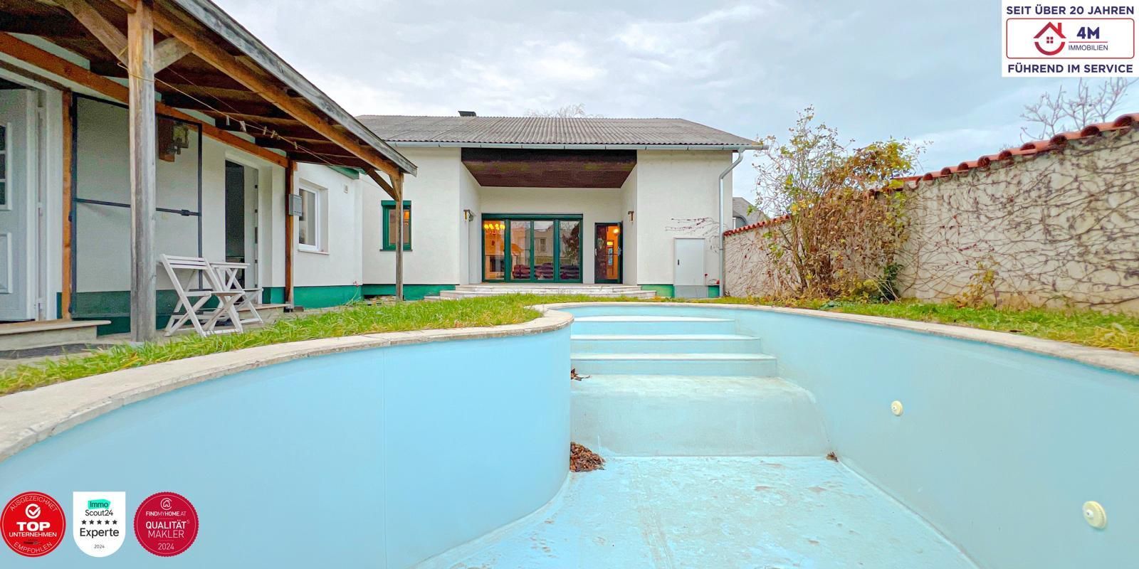 Ausbaufähiges Einfamilienhaus mit Pool + saniertes Nebengebäude mit zwei separaten Wohneinheiten
