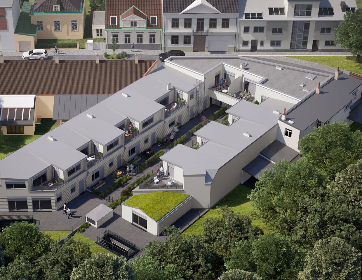 NEUES Reihenhaus mit kleinem Vorgarten, Garagenplatz und Terrasse