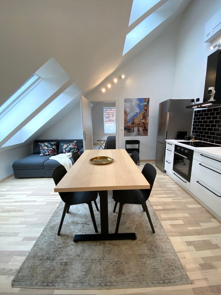 52m², teilmöblierte Dachgeschoß Wohnung, 2 Zimmer mit Balkon