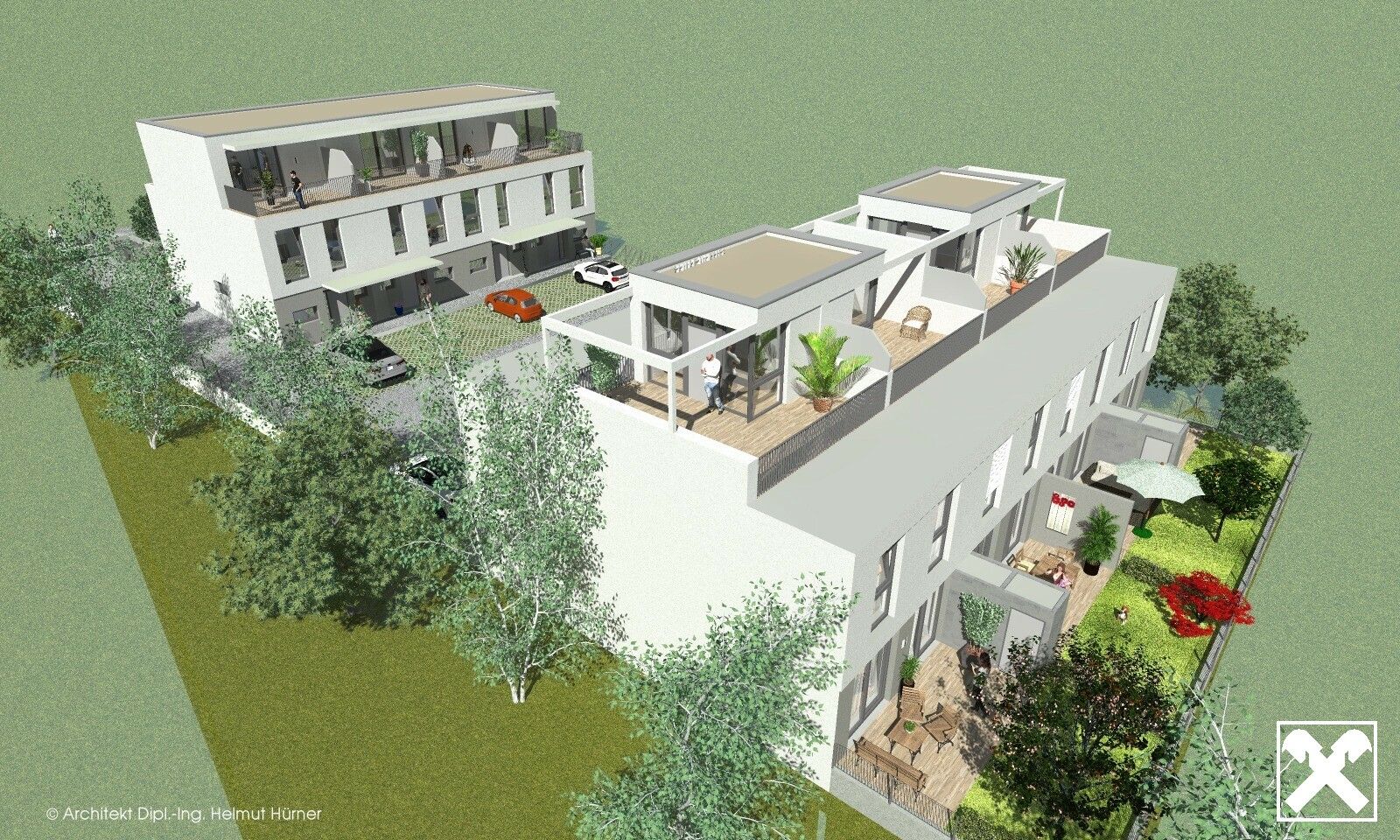 PROVISIONSFREIE BAUTRÄGERLIEGENSCHAFT - TRAUMGRUNDSTÜCK INKL. PROJEKTPLANUNG MIT BAUGENEHMIGUNG FÜR 8 REIHENHÄUSER MIT TERRASSEN UND EIGENGÄRTEN - SHAREDEAL MÖGLICH - Ansicht 2