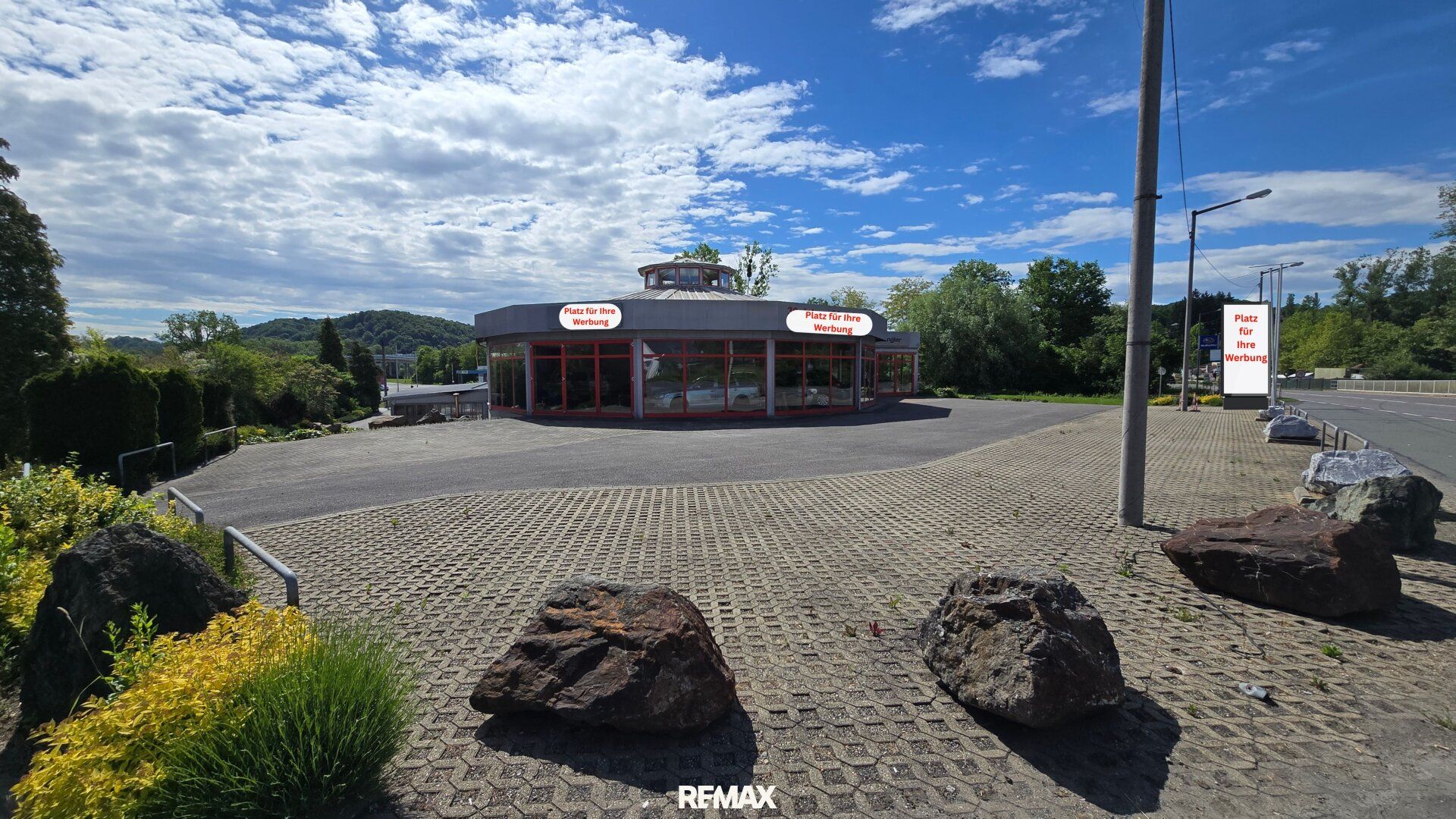 Flexible Gewerbefläche in Spielfeld - 330 m² Halle, 700 m² Freifläche, teilbar und bestens sichtbar