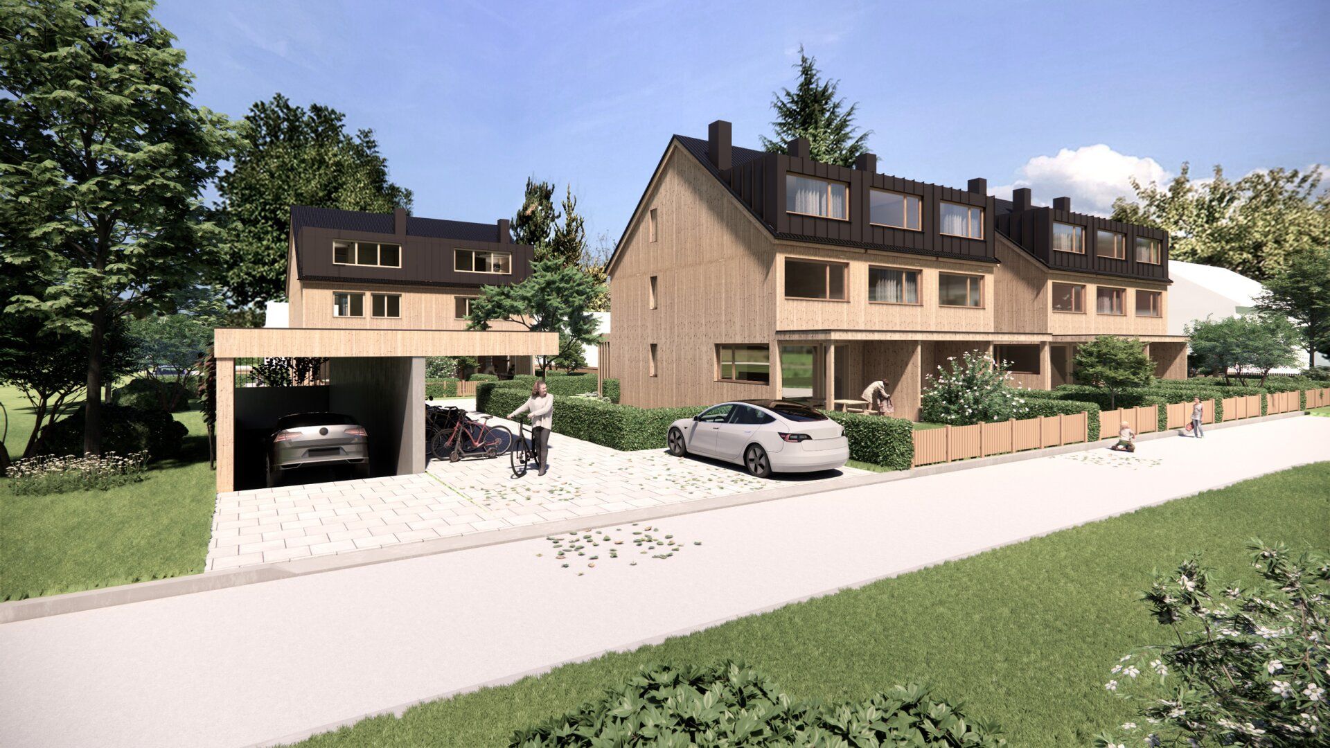 NEU - Feldkirch - Tosters -das großzügige trimana Vollholz Doppelhaus mit großem Garten, Terrasse, Studio und Tiefgarage, Baubeginn in Kürze