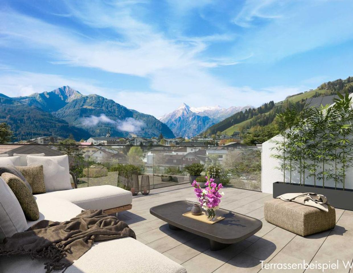 Porscheallee W8 - Dachgeschosswohnung mit Panoramaterrassen und fantastischen Bergblick