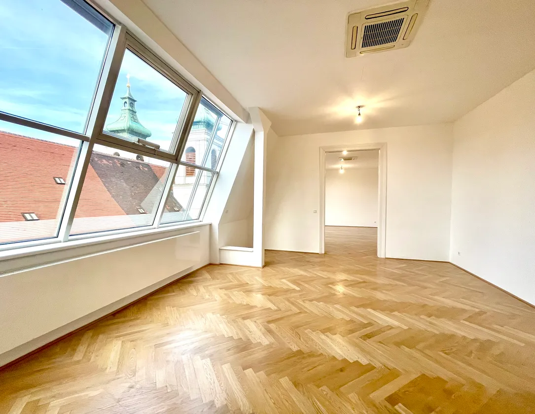 Dachgeschoß Wohnung mit wunderschönem Ausblick auf die Rochuskirche und 140m² Terrasse