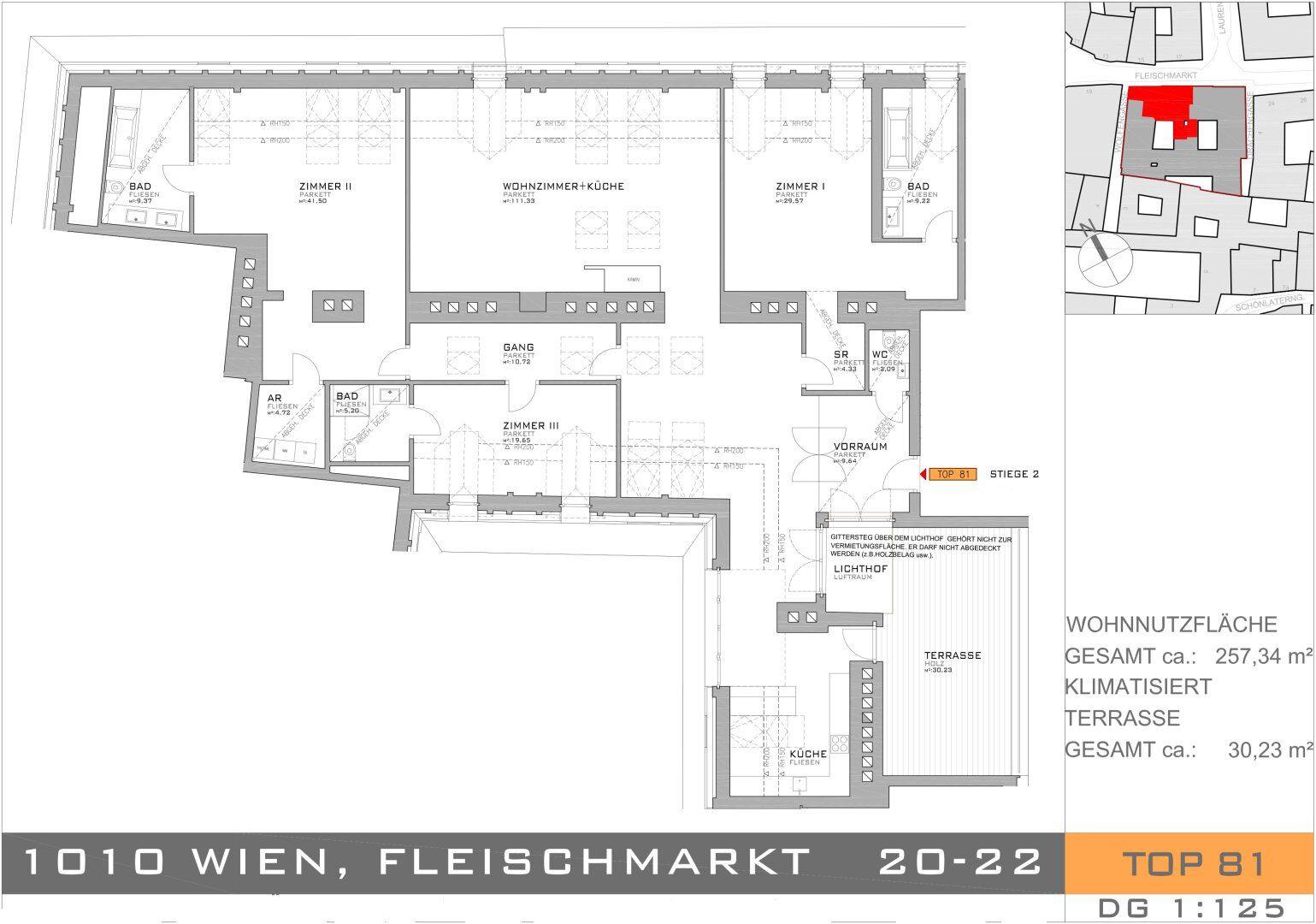 Mit Video! 1010 Wien: Luxus-Dachgeschoß Wohnung am Fleischmarkt mit ca. 257m²  + ca. 30m² Dachterrasse ab Juli zu vermieten