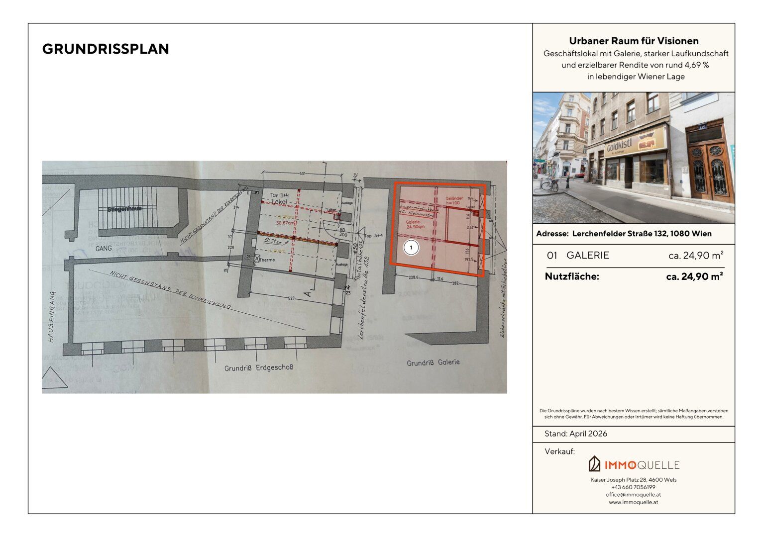 Urbaner Raum für Visionen - Geschäftslokal mit Galerie, starker Laufkundschaft und erzielbarer Rendite von rund 4,69 % in lebendiger Wiener Lage - Mehr