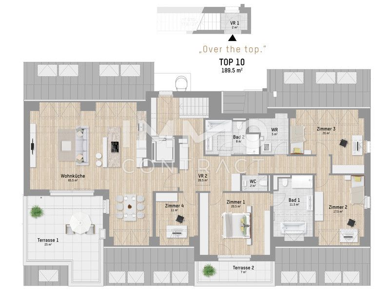 5 Zimmer Penthouse mit 2 Terrassen - 200m zur U1 Rennbahnweg - provisionsfrei
