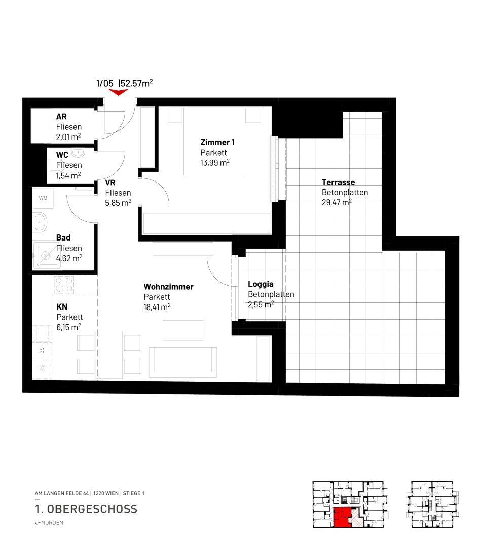 2-Zimmer-Wohnung inkl hochwertiger Markenküche mit Geschirrspüler und Mikrowelle, Außenfläche und Kellerabteil / ALF44 Top 1-05