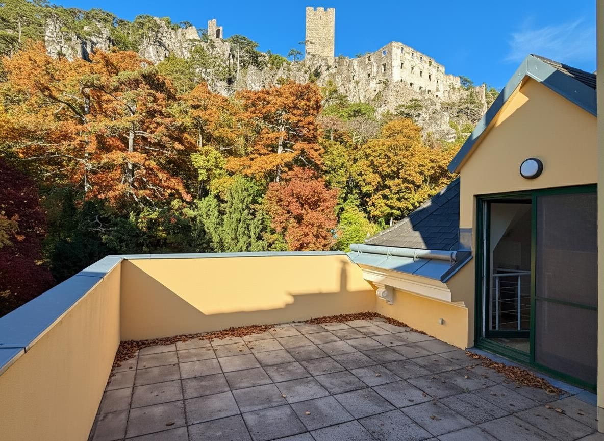 Dachterrasse mit Blick auf die Burgruine Rauhenstein | Stellplätze verfügbar I – další
