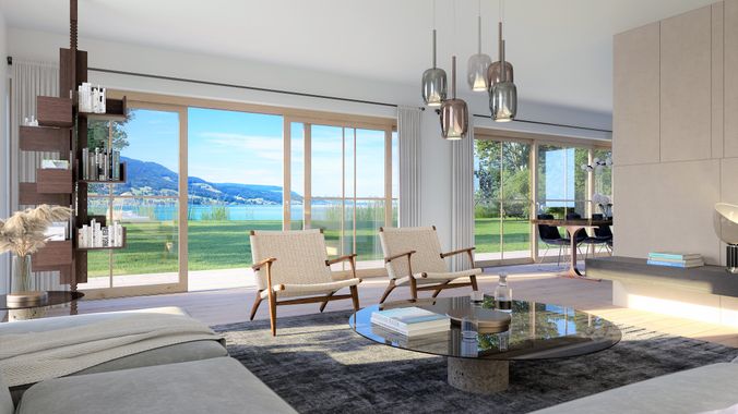 Wohnzimmer Neubau am Attersee