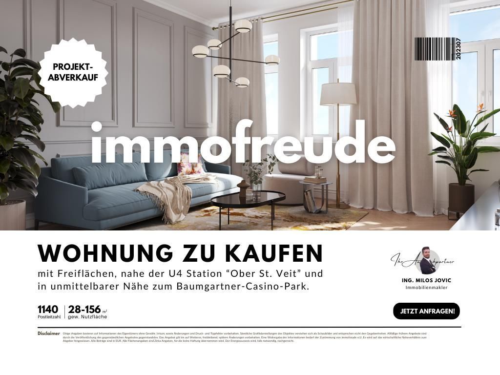 3 Zi -Dachgeschoss-Wohnung mit Süd-Dachterrasse & Fernblick, in 1140 | U4 Ober St. Veit