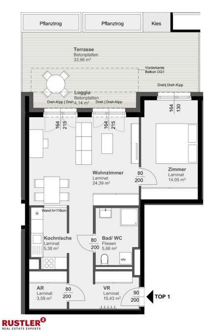 Bis zu 3 Monate MIETFREI! - Mit Terrasse und Loggia: Moderne 2-Zimmer Wohnung im Erdgeschoss