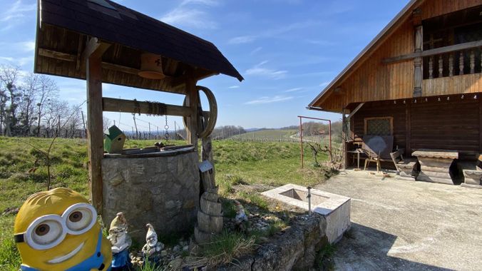 Zierbrunnen mit Blick auf den Weingarten