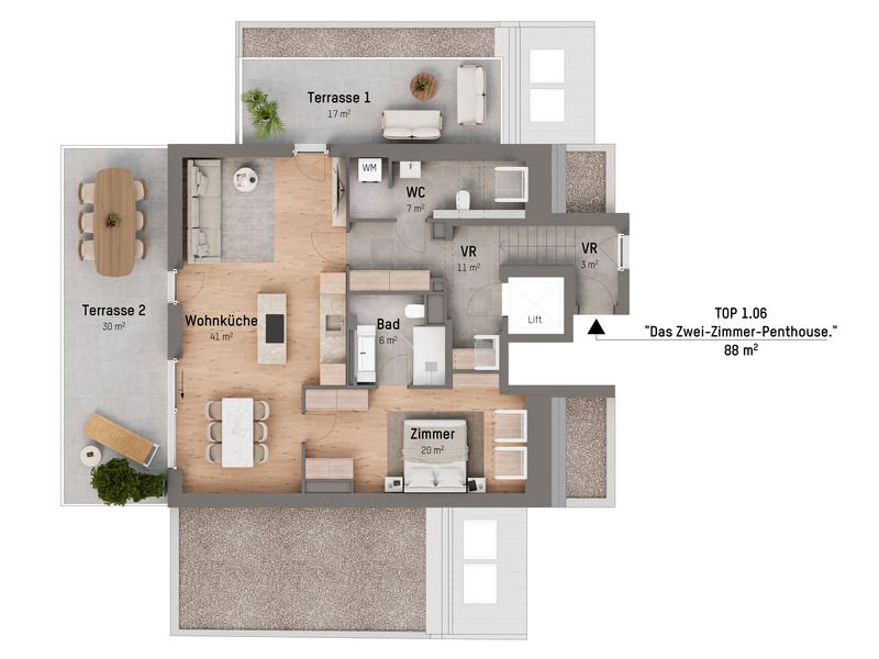 1210, Langenzersdorfer Straße, In Strebersdorf am Fuße des Bisambergs, 2-Zimmer-Penthouse