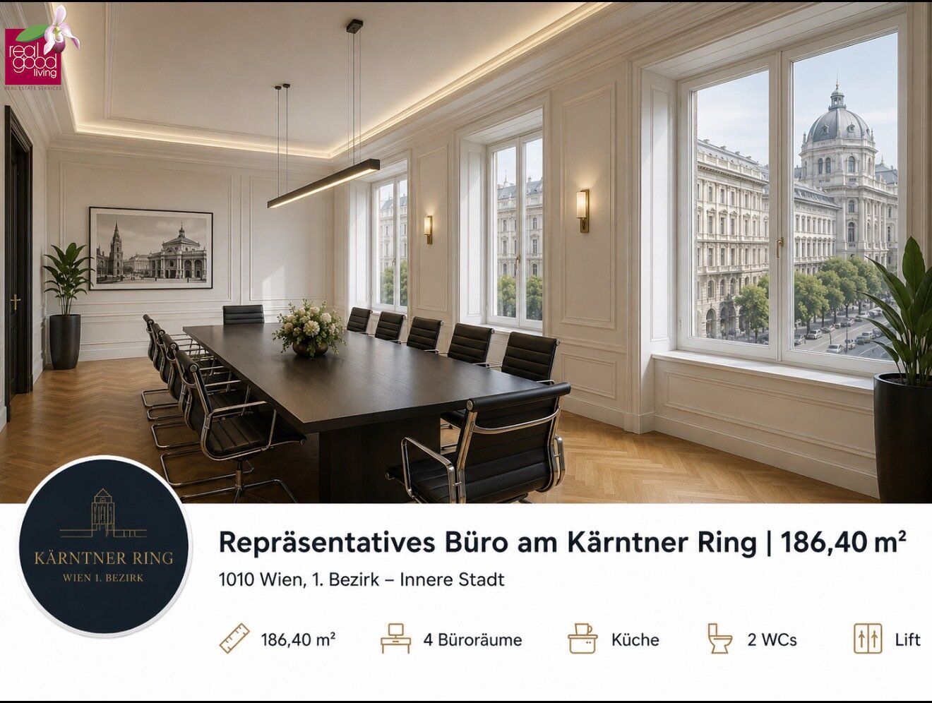 Ihre repräsentative Geschäftsadresse am Kärntner Ring - 186 m² Büro mit Klimaanlage