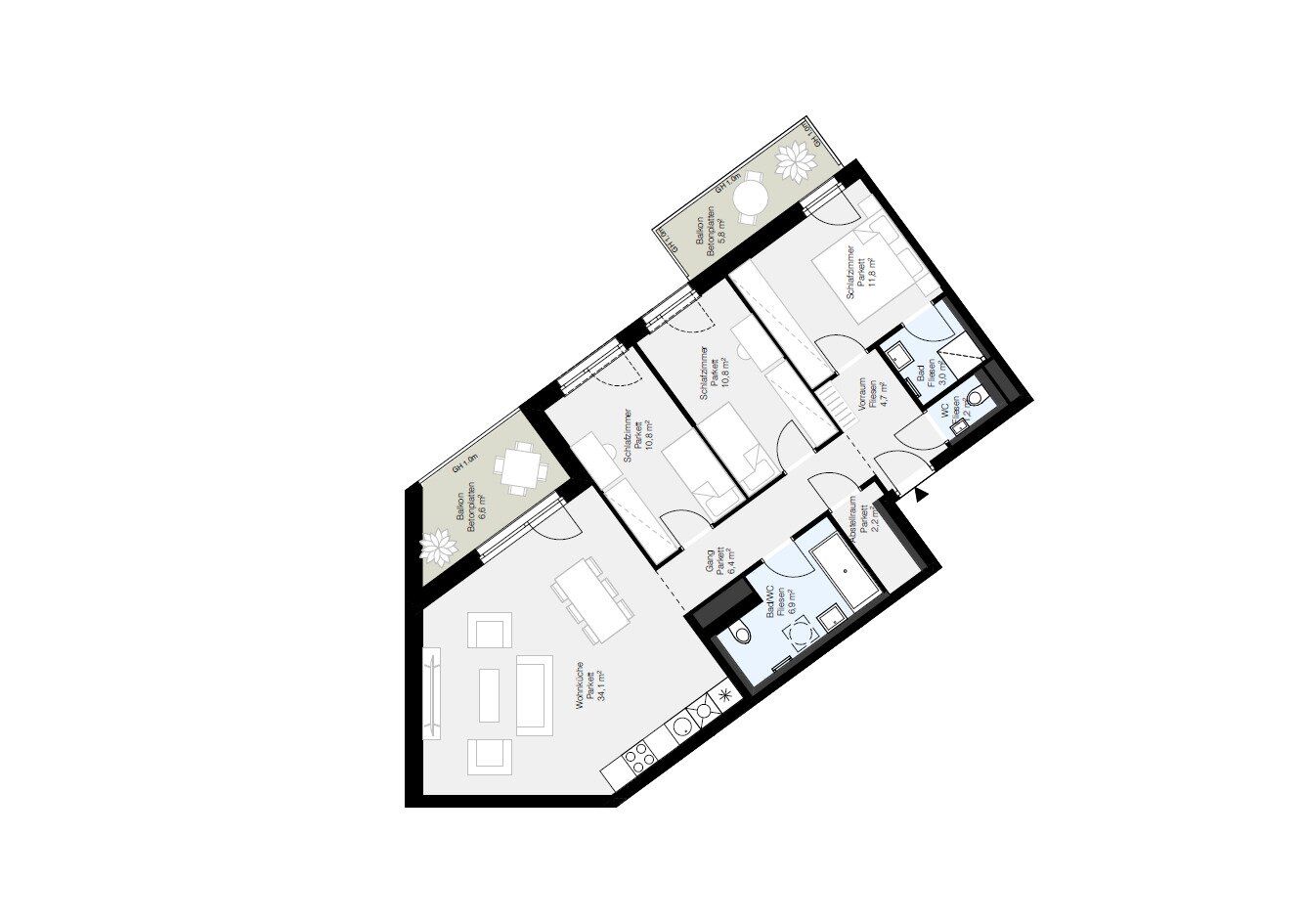 Erstbezug! Großartige 4-Zimmer-Dachgeschosswohnung mit 2 Balkonen zu vermieten!