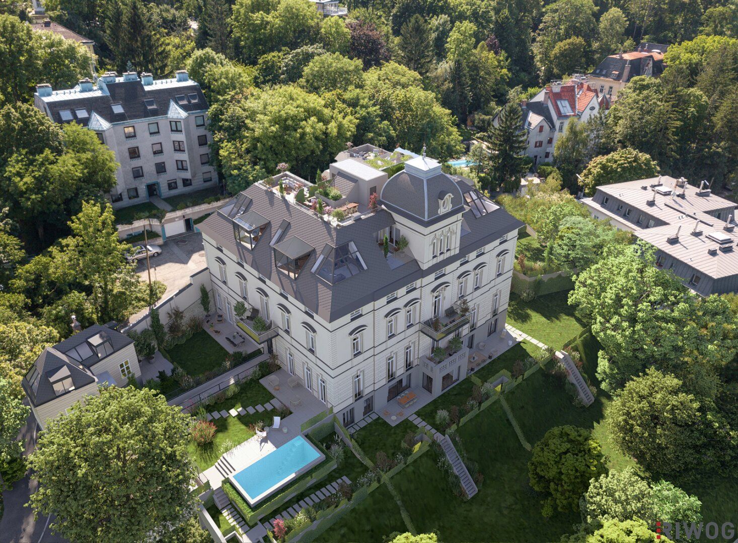 Herrschaftliche Wohnung in historischer Villa | über 440m² Garten & möglicher Infinity Pool | ca. 4,40 m Raumhöhe | sanierungsbedürftig | U-Bahnnähe