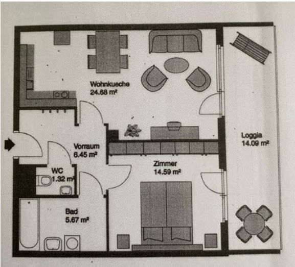 2 Zimmer Wohnung mit Loggia - hofseitig