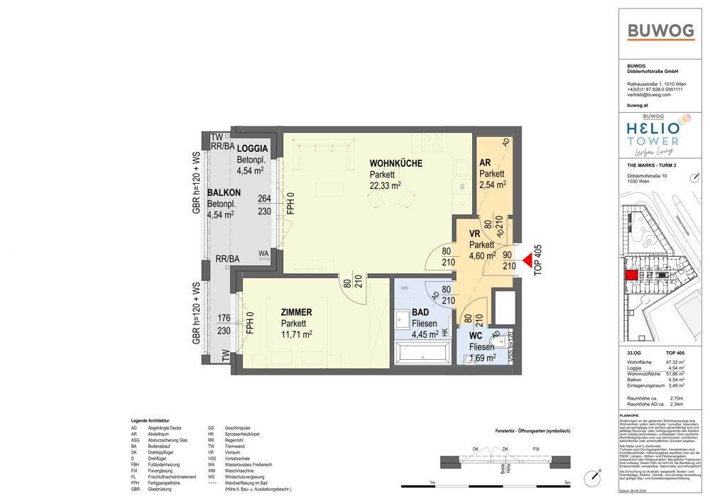 HELIO TOWER, U3-Nähe: 2-Zimmer-Traumwohnung mit Loggia in der 33. Etage mit Aussicht, PROVISIONSFREI