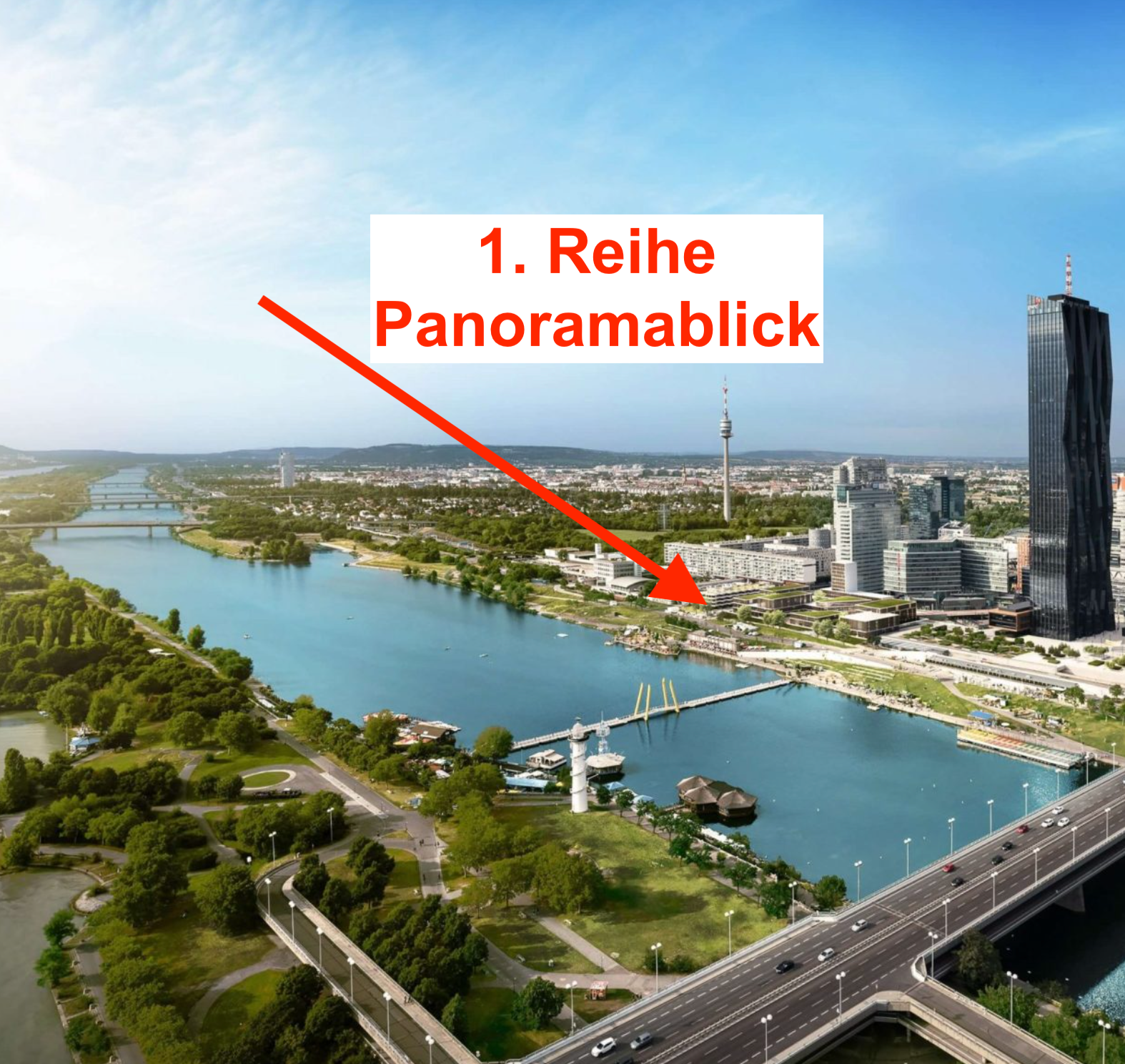 Panoramablick Appartement direkt an der neuen Donau, voll möbliert, 1.Reihe, Copa Beach, Uno City