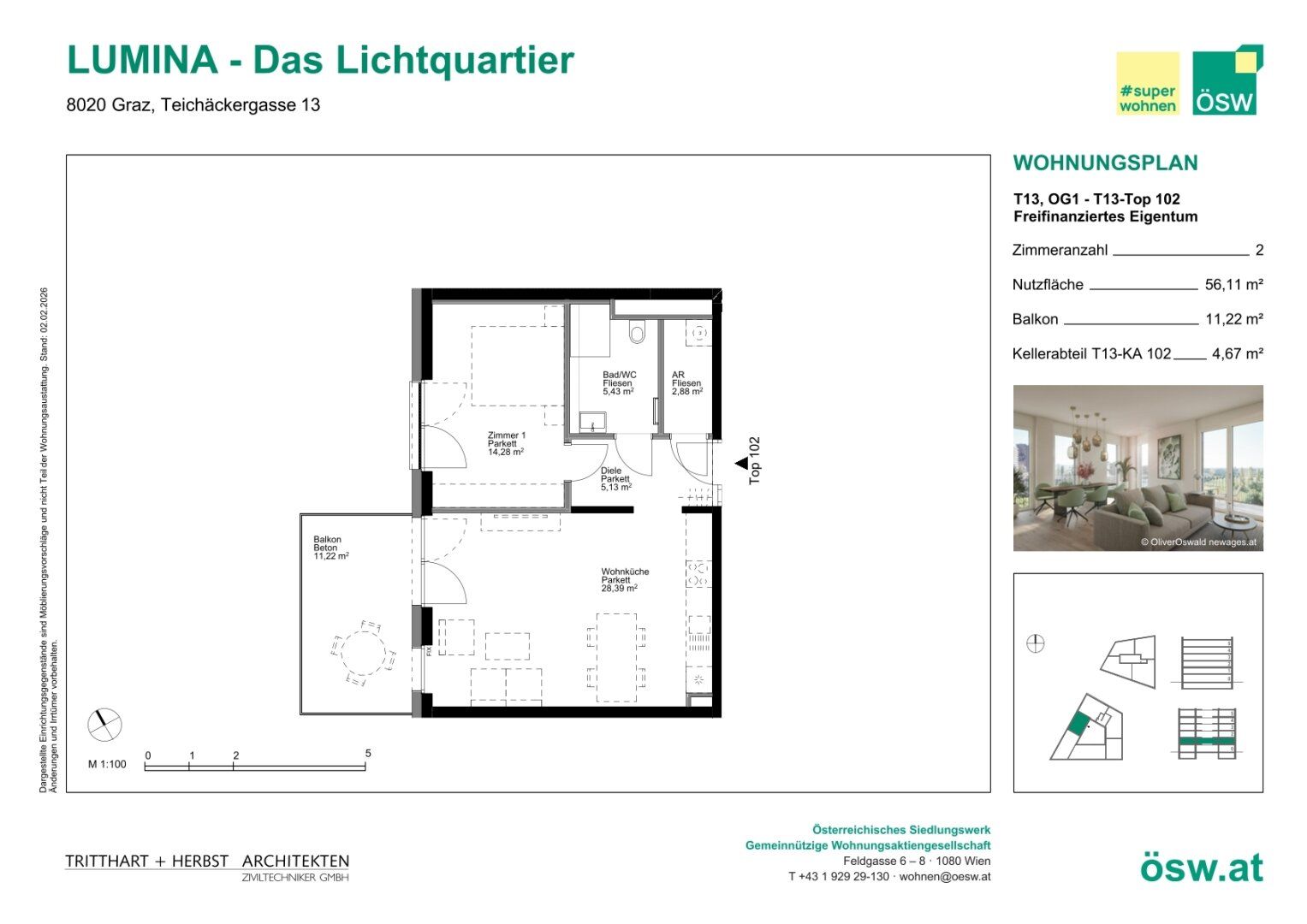 Wohnung – Graz, Reininghaus - Quartier 5 - Parkquartier, Eggenberg - Ansicht 2