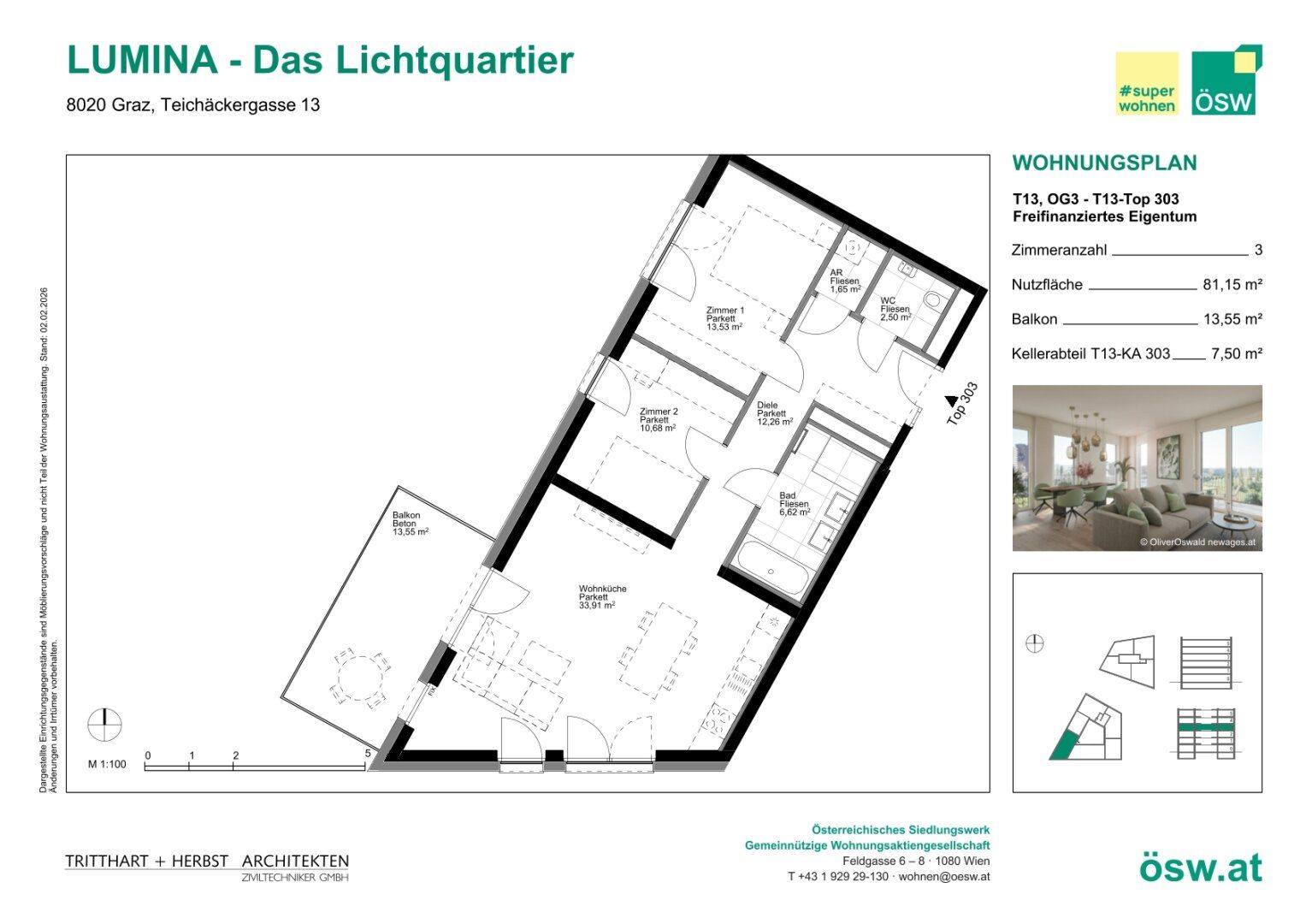 Wohnung – Graz, Reininghaus - Quartier 5 - Parkquartier, Eggenberg - Ansicht 2
