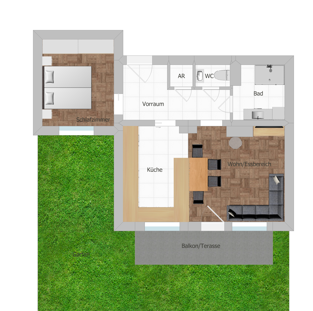 Frisch renovierte Wohnung mit Garten