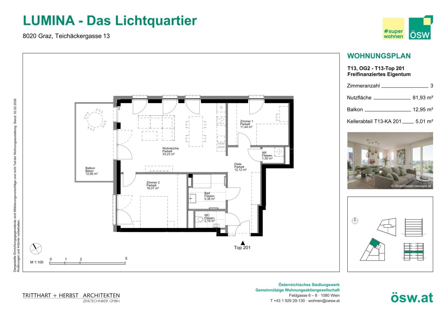Helle Neubauwohnung mit Freifläche in Top-Lage | LUMINA | Erstbezug - Ansicht 2