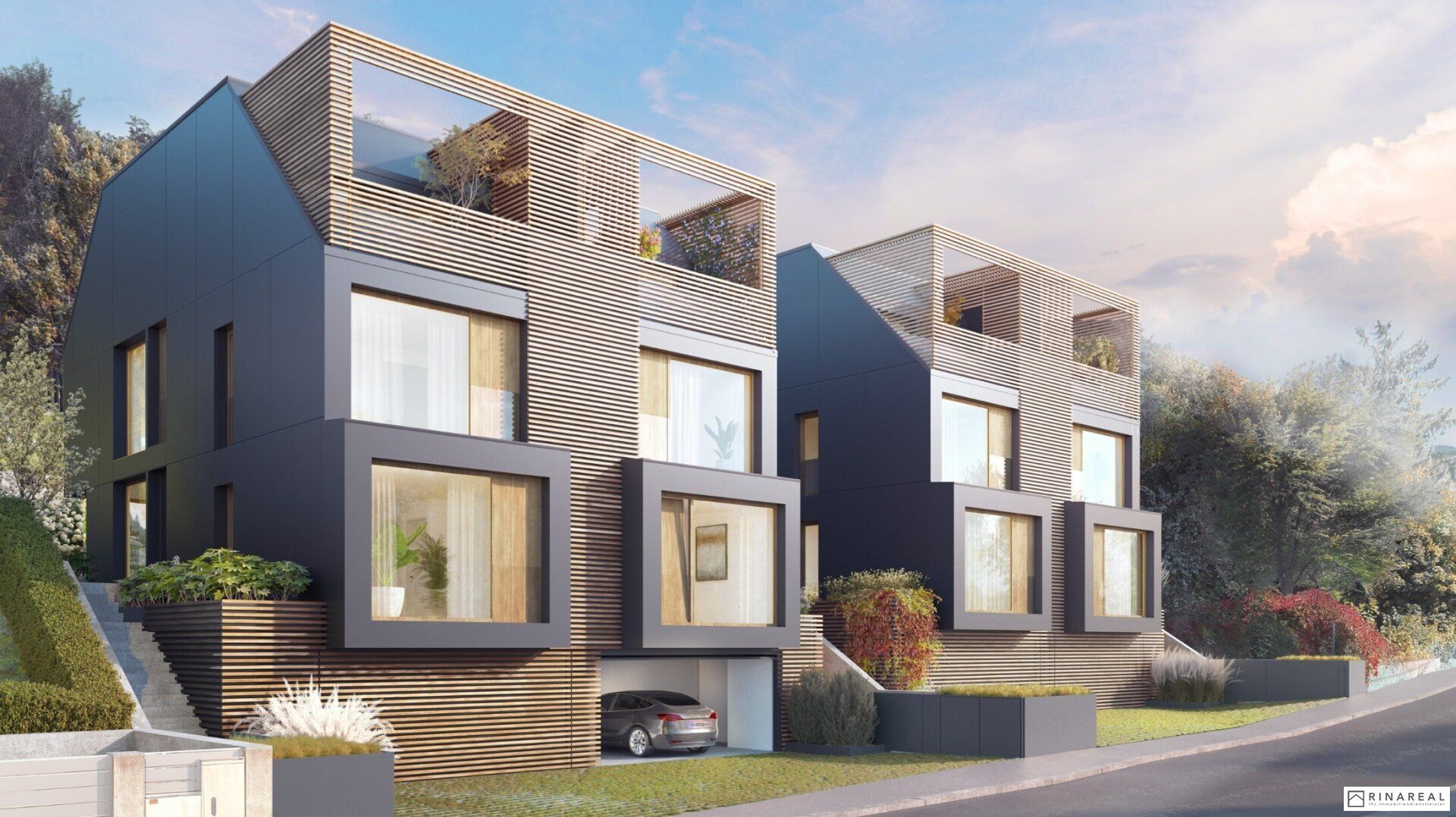BAUBEWILLIGTER BAUGRUND | 2 Exklusive Doppelhäuser - 4 Einheiten | WNF ges. 655 m² | Hainbachgasse