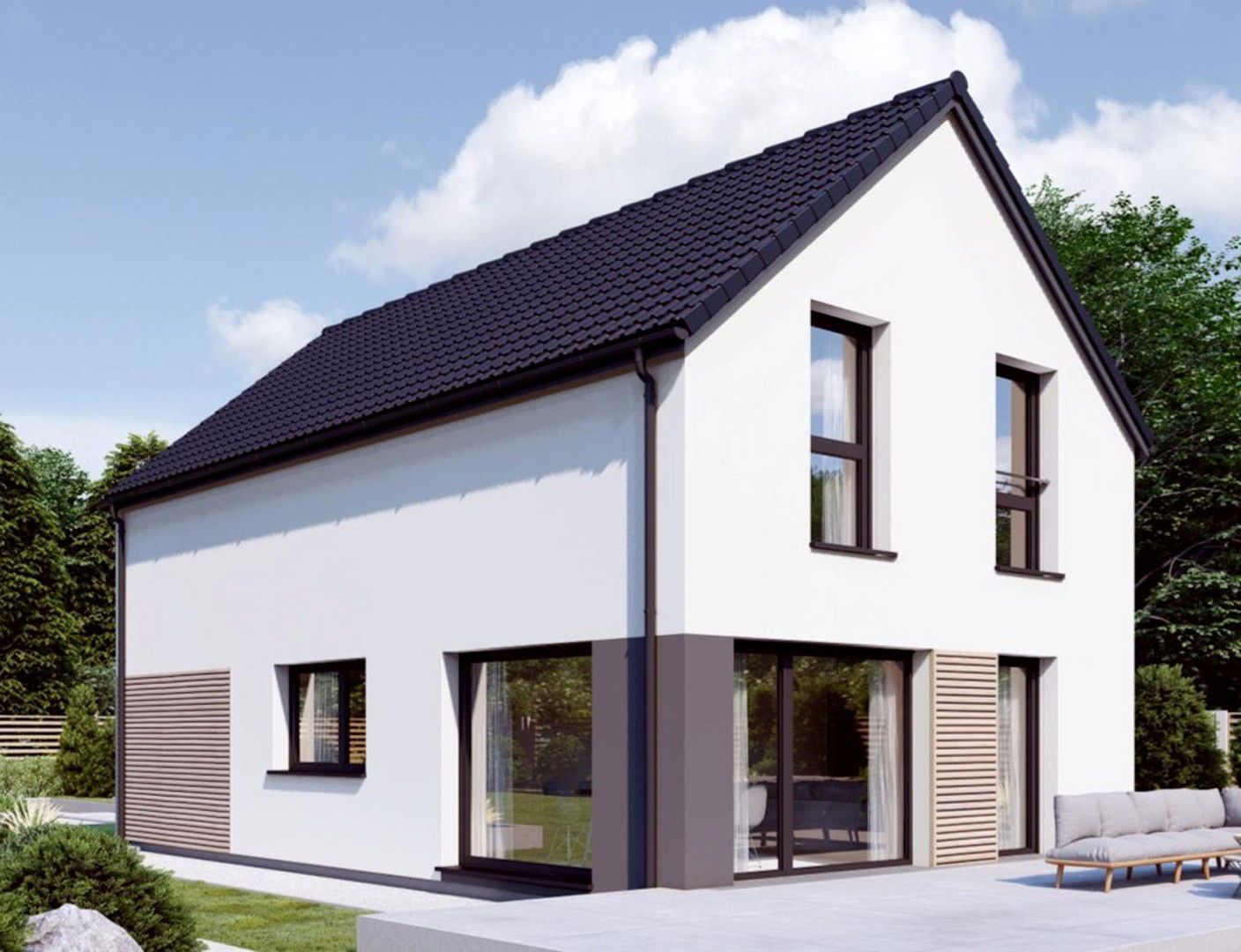 DAN-WOOD-FERTIGHAUS Hausserie POINT inkl. Fundamentplatte und Garage ohne GRUND!