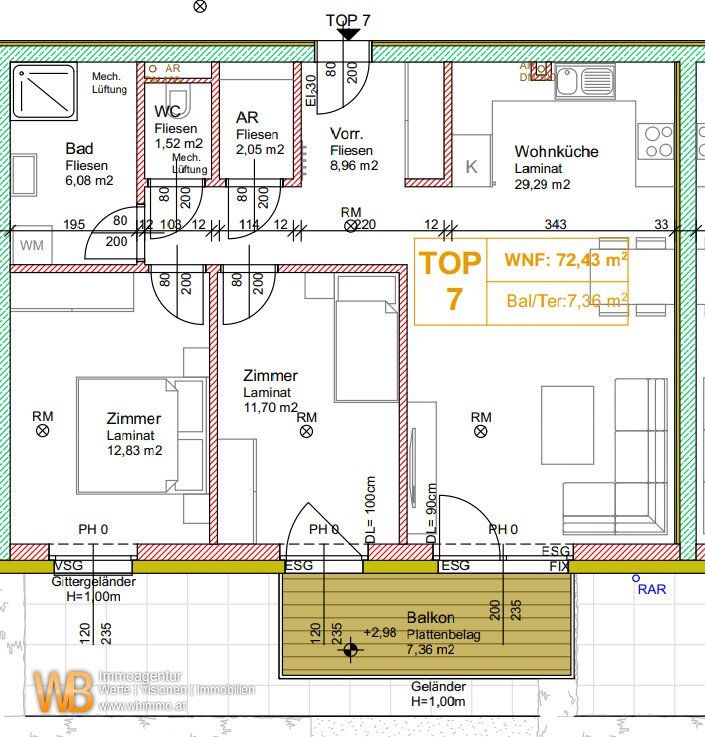 Erstbezug 3 Zimmer Warm mit Balkon, inkl. BK und 2 PKW-Stellplätzen