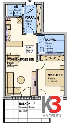 K3 - Wals - Erstbezug - eine 2-Zimmerwohnung mit Balkon zu kaufen!!!