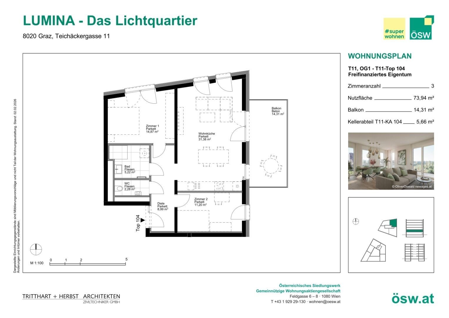 Wohnung – Graz, Reininghaus - Quartier 5 - Parkquartier, Eggenberg - Ansicht 2