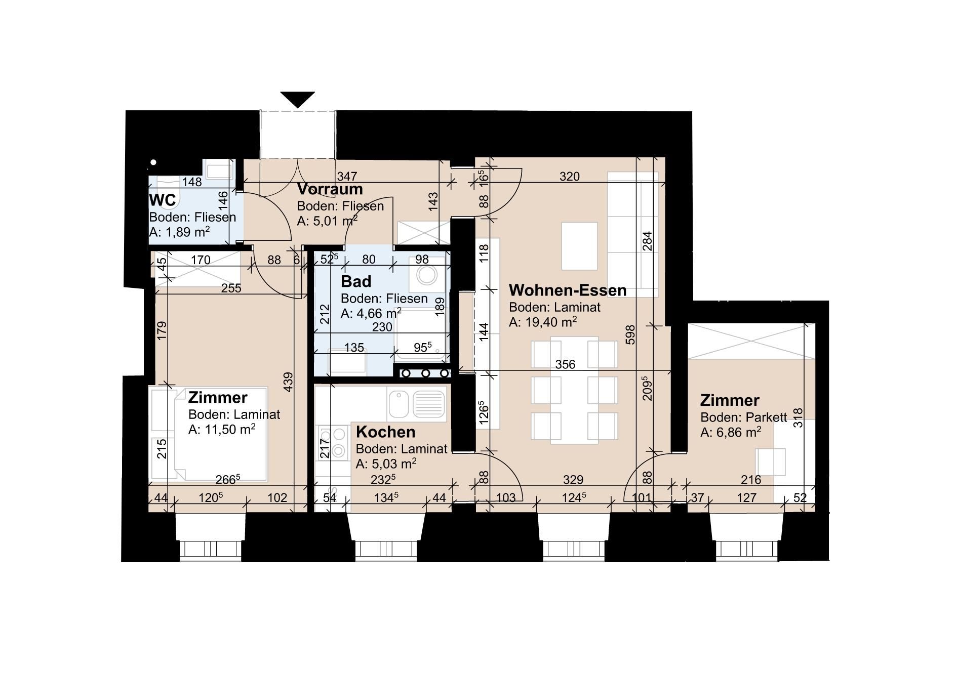 Geförderte Altbauwohnung im 1. Stock mit 54.35 m²