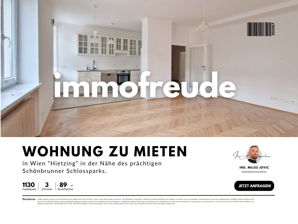Helle 3 Zi -Neubauwohnung in Toplage - Nähe Schönbrunner Schlosspark zu mieten