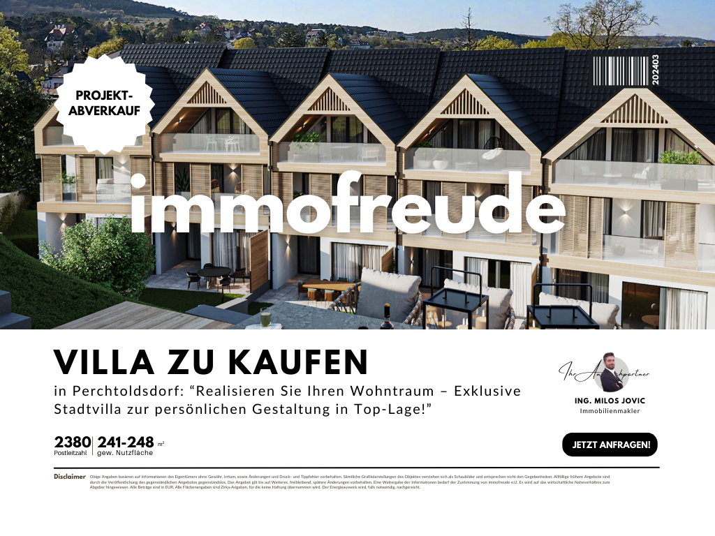 6 Zi -Neubau-Stadtvilla mit 2 Bäder, 2 WCs, 78,91 m² Freifläche & 2 Stellplätzen, in Perchtoldsdorf