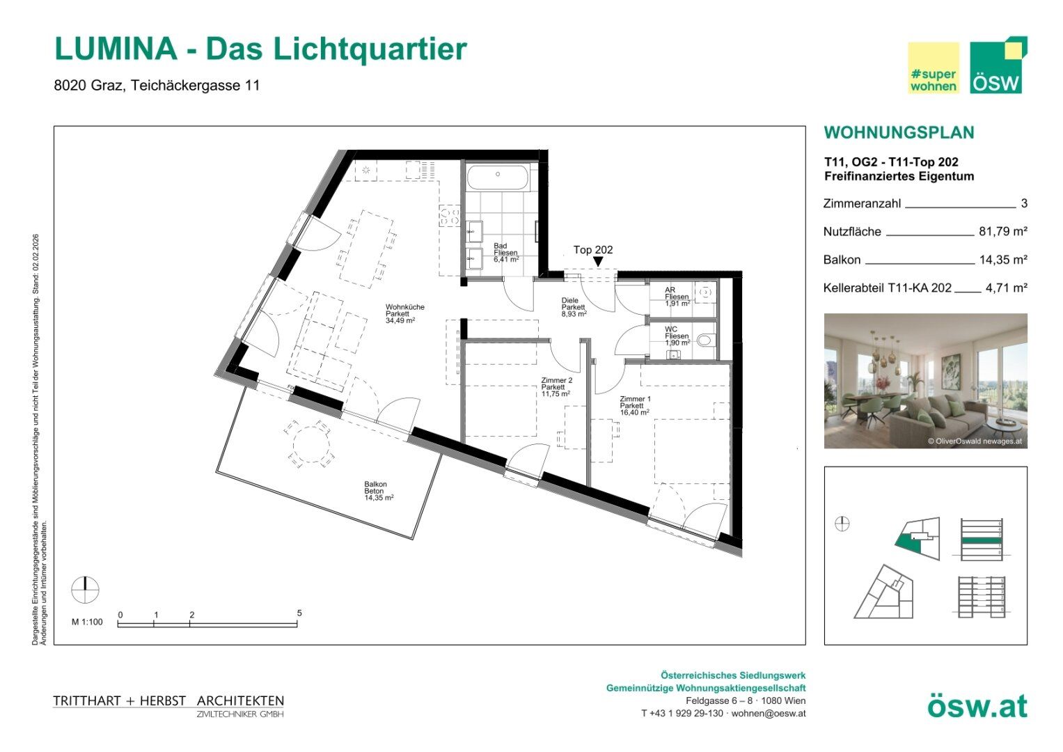 Wohnung – Graz, Reininghaus - Quartier 5 - Parkquartier, Eggenberg - Ansicht 2