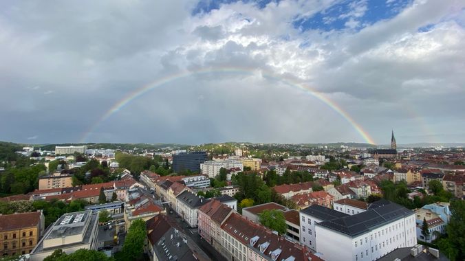 Blick vom Ostbalkon Richtung Ruckerlberg, Leechwald