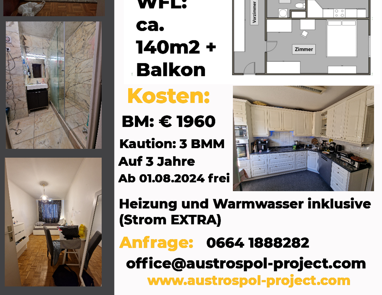 Ab 31.07.2024 frei - ideal 3er WG Studenten - 4 Zimmer mit Balkon - Nähe TGM