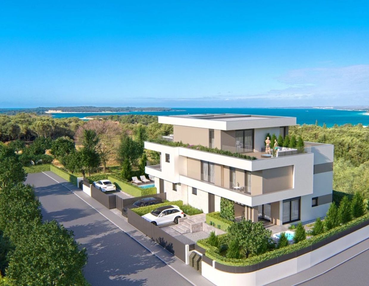 Neubauvilla in Fußdistanz zum Meer mit Blick auf den Brijuni Nationalpark (vorgelagerten Inseln)