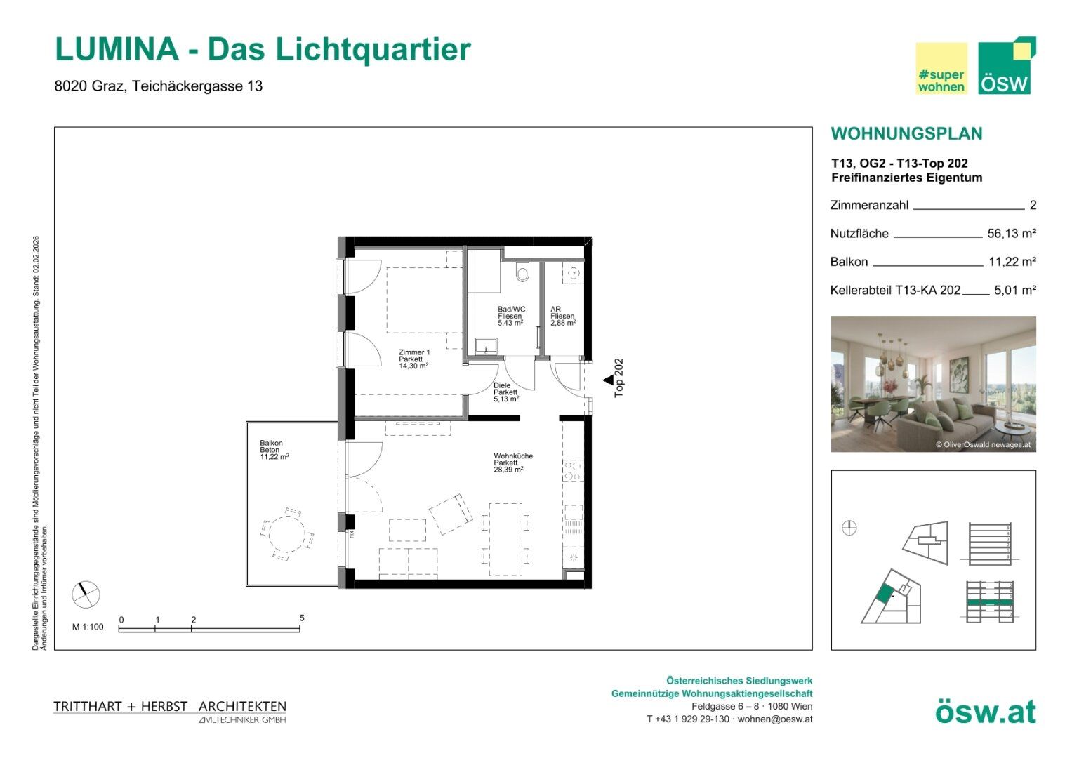 Wohnung – Graz, Reininghaus - Quartier 5 - Parkquartier, Eggenberg - Ansicht 2