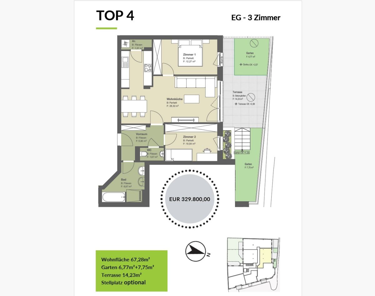 ++ KRITZENDORF ++ DREI Zimmer mit TERRASSE und BALKON