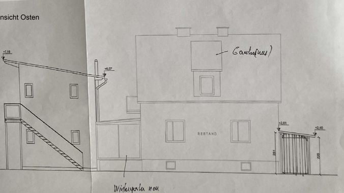 Plan Außenansicht Osten Bestand+Zubau