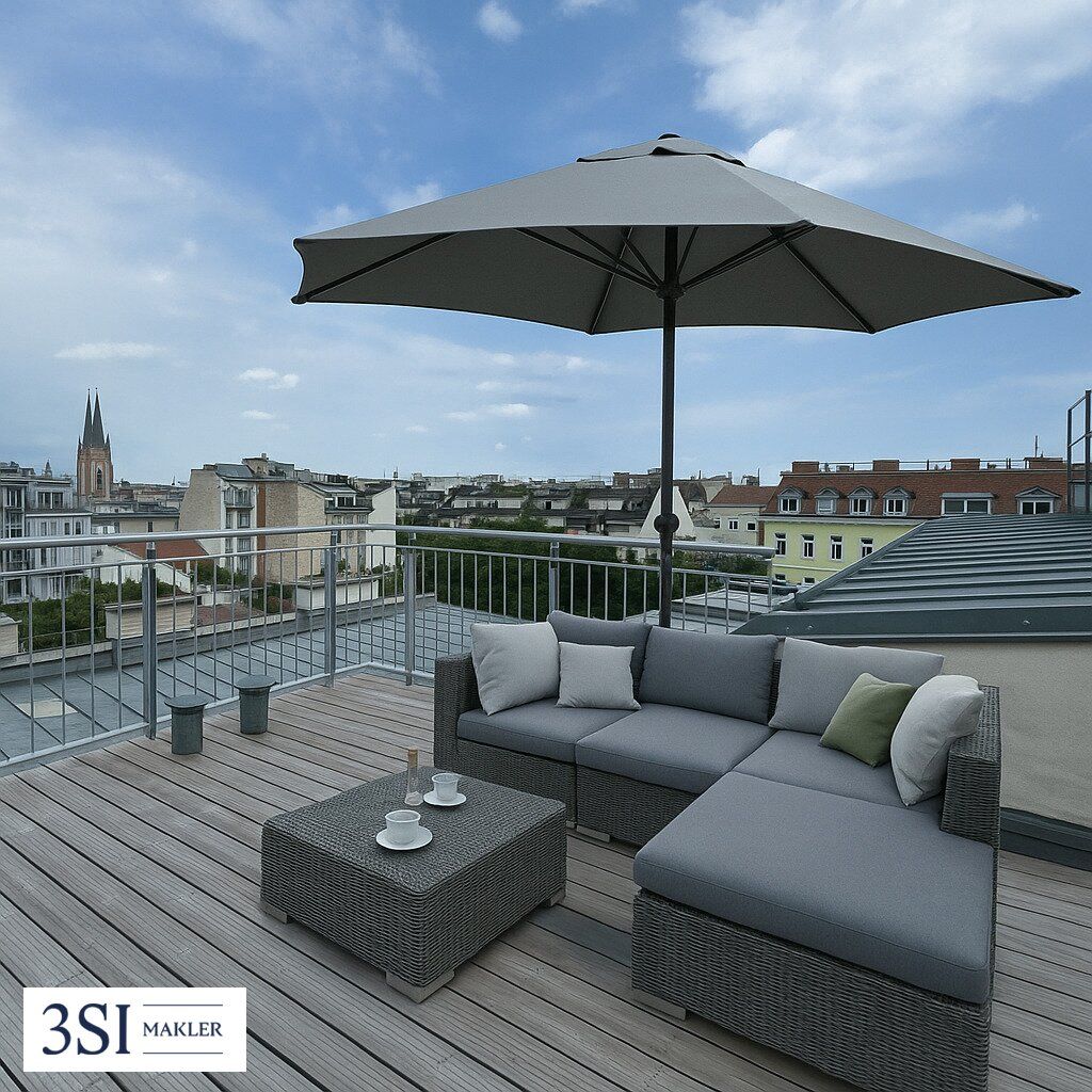 Traumblick! Urbanes Wohnen- 1,5-Zimmer-Juwel im 7. Bezirk mit riesiger Dachterrasse